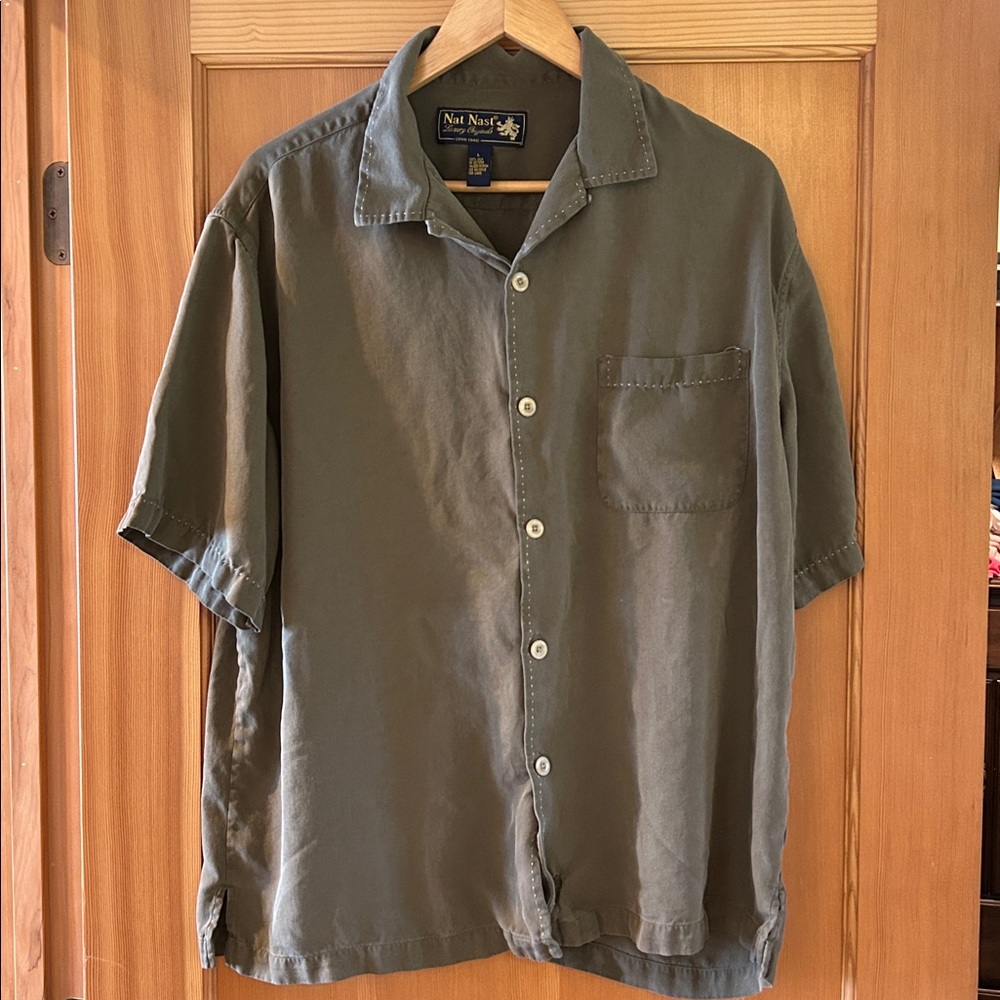 Nat Nast Sage Green Short Sleeve Silk Shirt